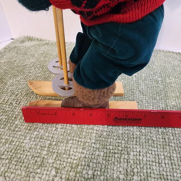 Vintage Skiing Santa Claus Figure Red Sweater Wood Skis 12" Christmas Decor - Picture 8 of 8